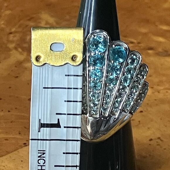 Natural Blue Apatite Sterling Silver Seashell Cocktail Ring Size 6 - Picture 7 of 9
